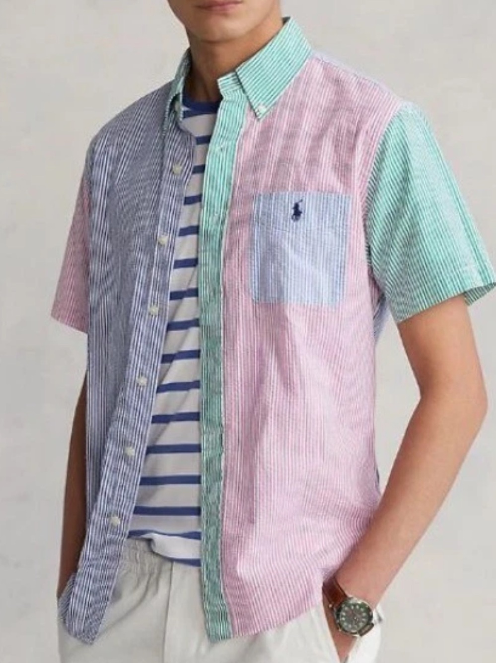 Polo Ralph Lauren Boys Multicolor Seersucker Button Up Shirt Size M (10-12)